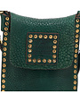 Campomaggi Phone Case. Washed Leather + Studs. Green Bottle.