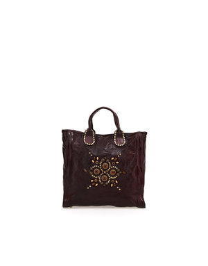 Campomaggi Shopping bag. Small. Leather + Sunrise Studs. P/D Wine.