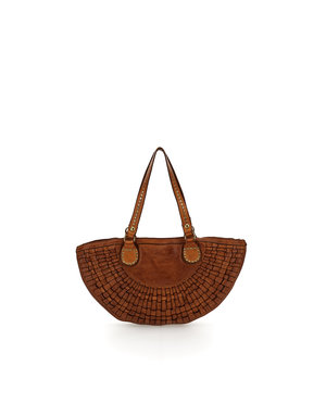 Campomaggi Shopping Bag. Medium. Genuine leather. Woven+Studs. Cognac.