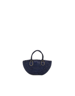 Campomaggi Shopping Bag. Small. Genuine leather. Woven+Studs. Blue Indigo.