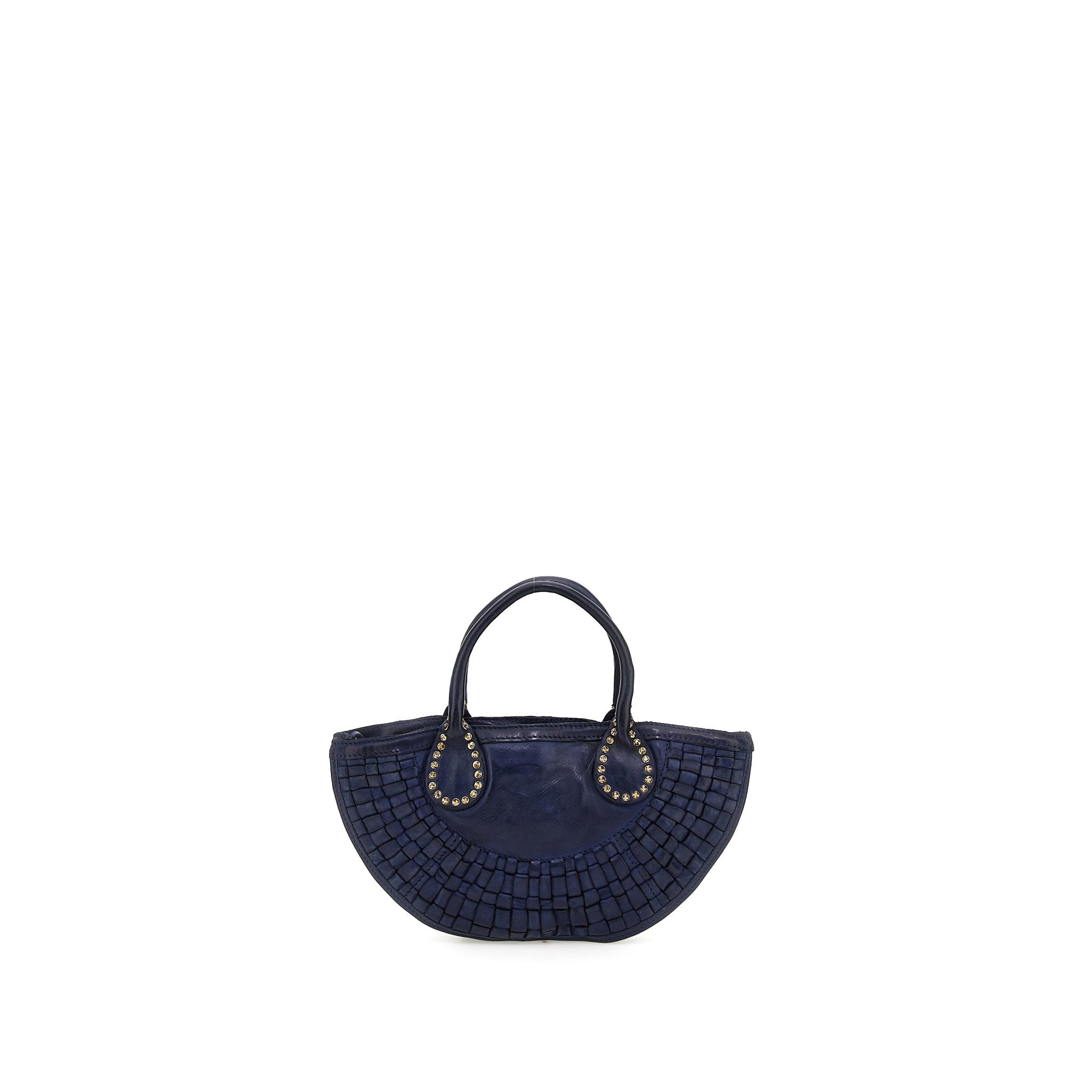 Campomaggi Shopping Bag. Small. Genuine leather. Woven+Studs. Blue Indigo.