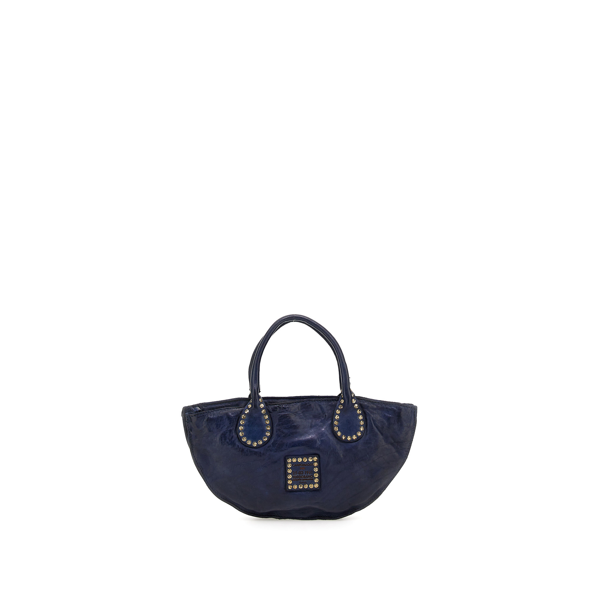 Campomaggi Shopping Bag. Small. Genuine leather. Woven+Studs. Blue Indigo.