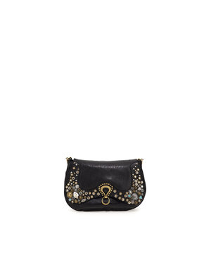 Campomaggi Shoulder bag. Leather w Flap + Bella di Notte Studs. P/D Black.