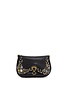 Campomaggi Shoulder bag. Leather w Flap + Bella di Notte Studs. P/D Black.