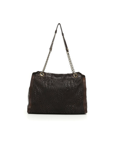 Campomaggi Shopping bag. Genuine leather + reverse woven. Black.