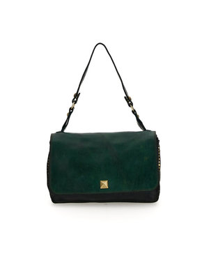 Campomaggi Crossbody bag. Leather + Faceted Studs. P/D Green Bottle.