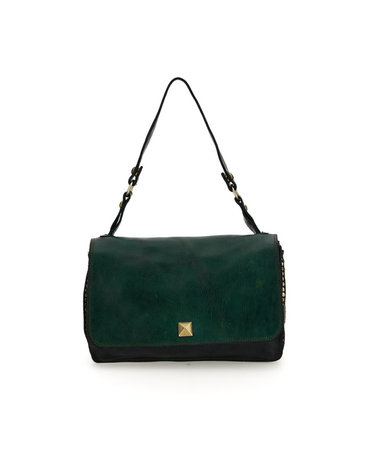 Campomaggi Crossbody bag. Leather + Faceted Studs. P/D Green Bottle.