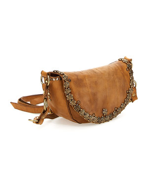 Campomaggi Crossbody Bag. Small. Leather + Flower Studs + Strass. P/D Camel.