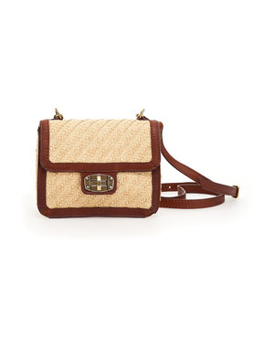 Caterina Lucchi Shoulder Bag. Calf Leather + Straw. No P/D Land & Sand.