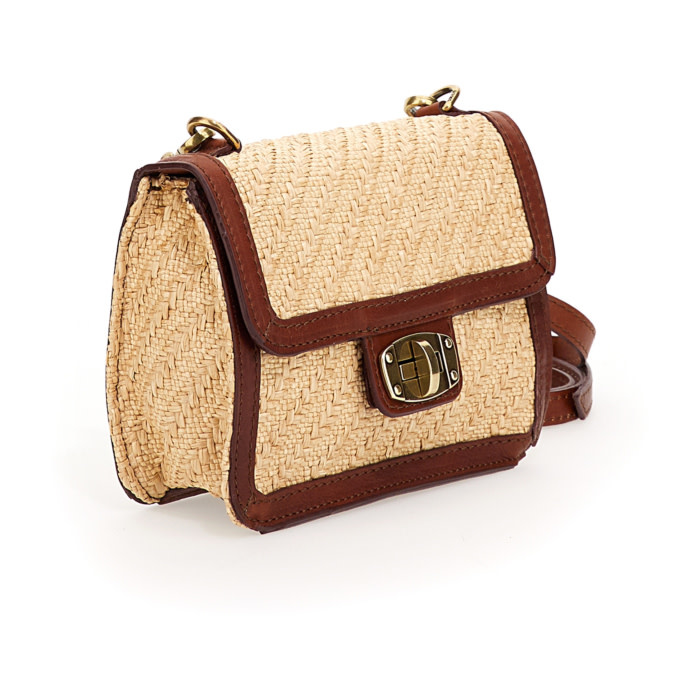 Caterina Lucchi Shoulder Bag. Calf Leather + Straw. No P/D Land & Sand.