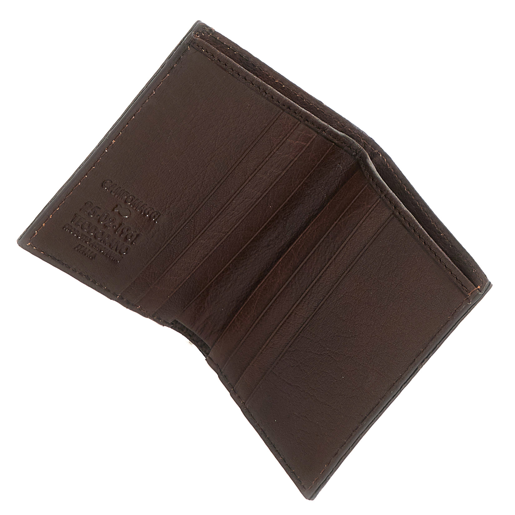 Campomaggi Wallet. Vertical. Stone wash camouflage leather + no wash leather green camouflage.