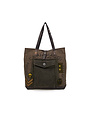 Campomaggi Shopping. Long Handles. Fabric and Leather. P/D Military + D/Grey + Black Print.