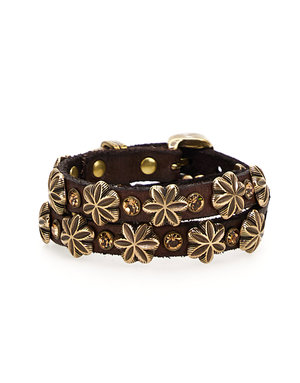 Campomaggi Bracelet H1. Leather + Flower Studs + Strass. P/D Moro