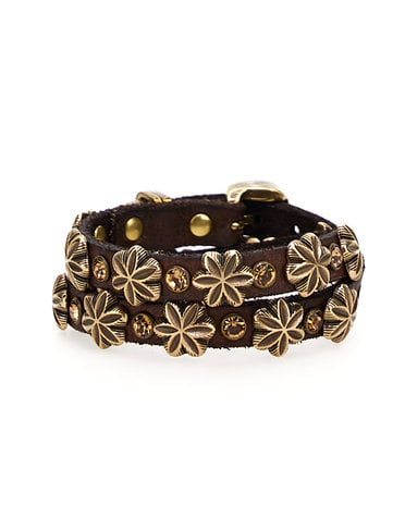 Campomaggi Bracelet H1. Leather + Flower Studs + Strass. P/D Moro