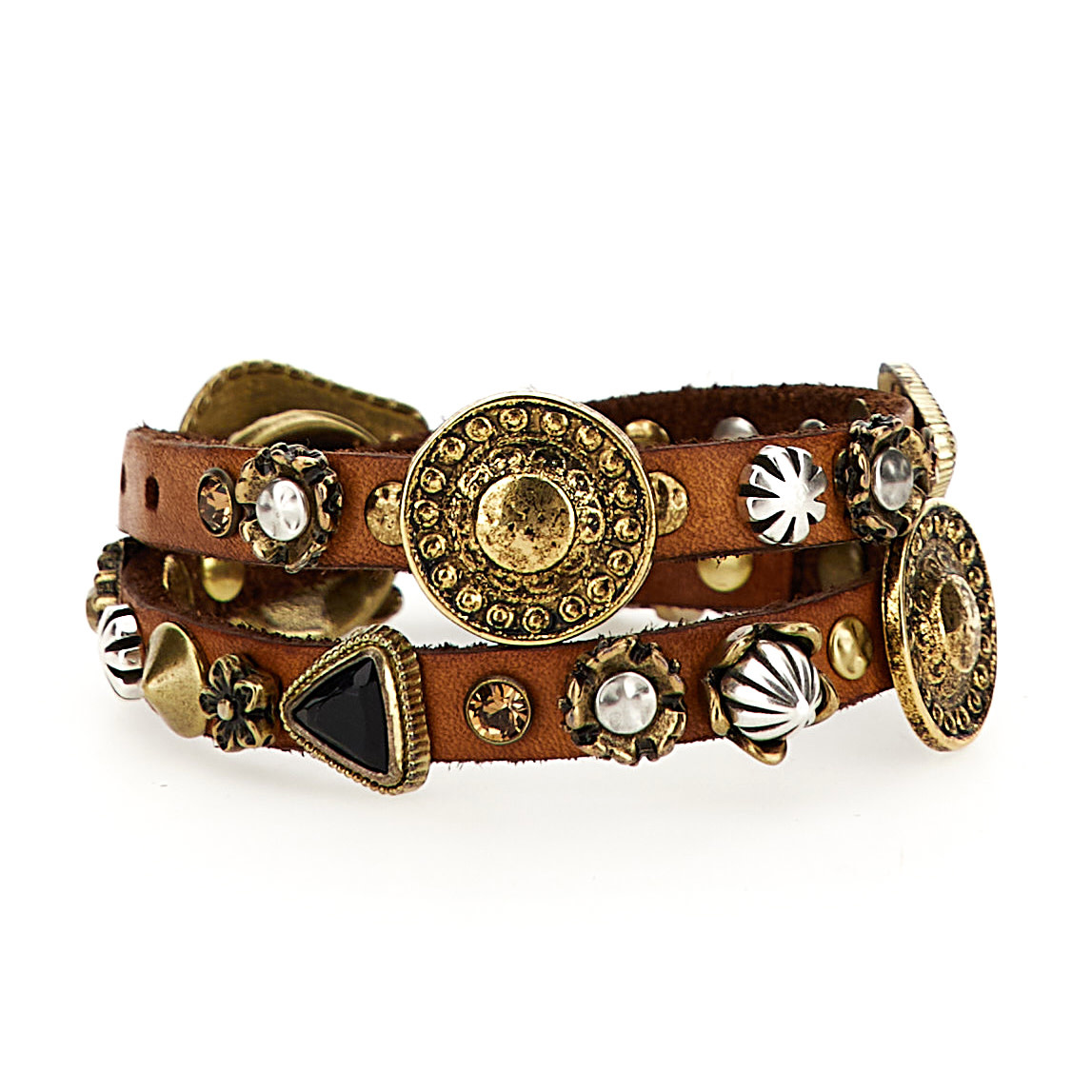 Campomaggi Bracelet H1.6. Leather + Studs. P/D Cognac.