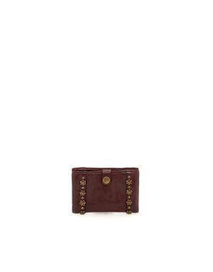 Campomaggi Wallet. Leather + Flower Studs + Strass. P/D. Wine.