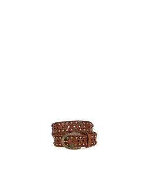Campomaggi Belt. H4. Geometrical Perforated Leather + Flower Stud. P/D Cognac. S85
