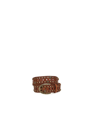 Campomaggi Belt. H4. Geometrical Perforated Leather + Flower Stud. P/D Cognac. S85