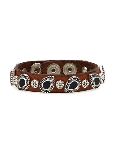 Campomaggi Bracelet. H1.5. Leather + Glazed Drop Stud + Flower Stud. P/D Cognac