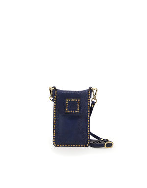 Campomaggi Phone Case. Washed Leather + Studs. Green Blue Indigo.