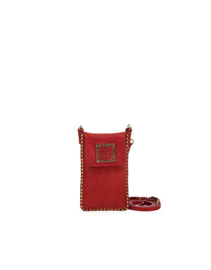 Campomaggi Phone Case. Washed Leather + Studs + Strass. No P/D Red.