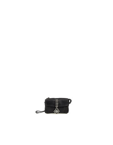 Campomaggi Pochette. Leather + Flower Mix Studs. P/D Black