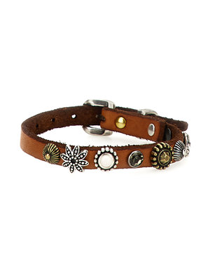 Campomaggi Bracelet. Leather + Mix Studs + Strass. P/D Cognac.