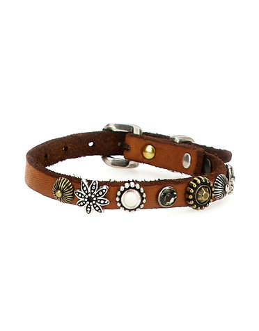 Campomaggi Bracelet. Leather + Mix Studs + Strass. P/D Cognac.