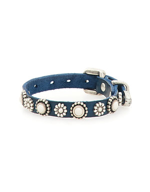 Campomaggi Bracelet. Leather + Flower Studs. P/D Sapphire