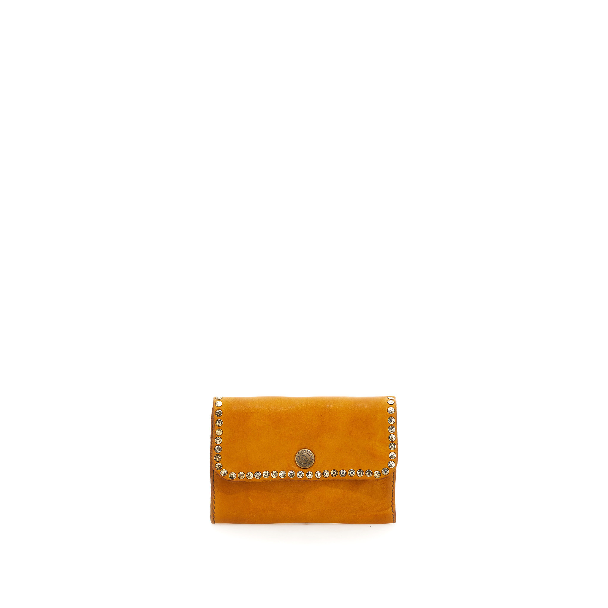 Campomaggi Wallet + Coin Purse. Leather + Studs. P/D Yellow