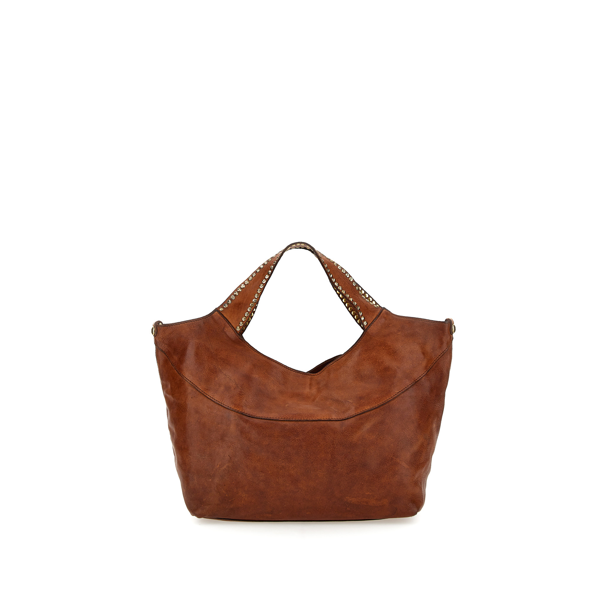 Campomaggi Shopping Bag. Leather + Studs Profile. P/D Cognac