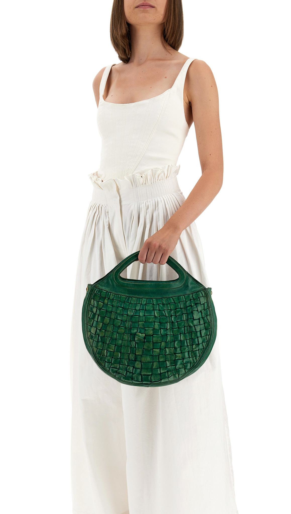 Campomaggi Circle Crossbody Bag. Woven Leather. P/D Meadow