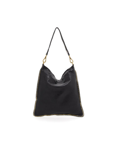 Campomaggi Shoulder Bag. Leather + Studs. P/D Black