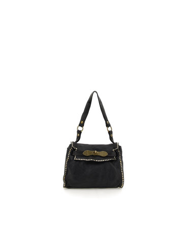 Campomaggi Shoulder bag. Leather + Studs. P/D Black.