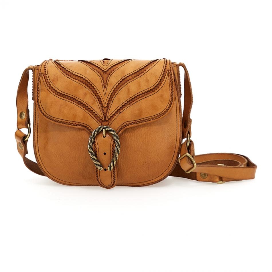 Campomaggi Margot Crossbody. Small. Leather + Laser Flames - P/D Camel.