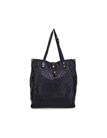 Campomaggi Shopping Bag. Small. Short Handles. Leather + Star Laser. P/D Blue Indigo