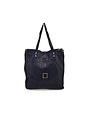 Campomaggi Shopping Bag. Small. Short Handles. Leather + Star Laser. P/D Blue Indigo