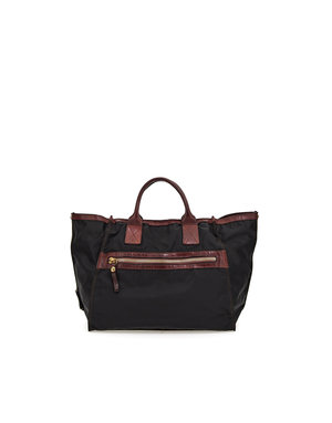 Campomaggi Shopping. Leather + Nylon. P/D Black + D/Wine.