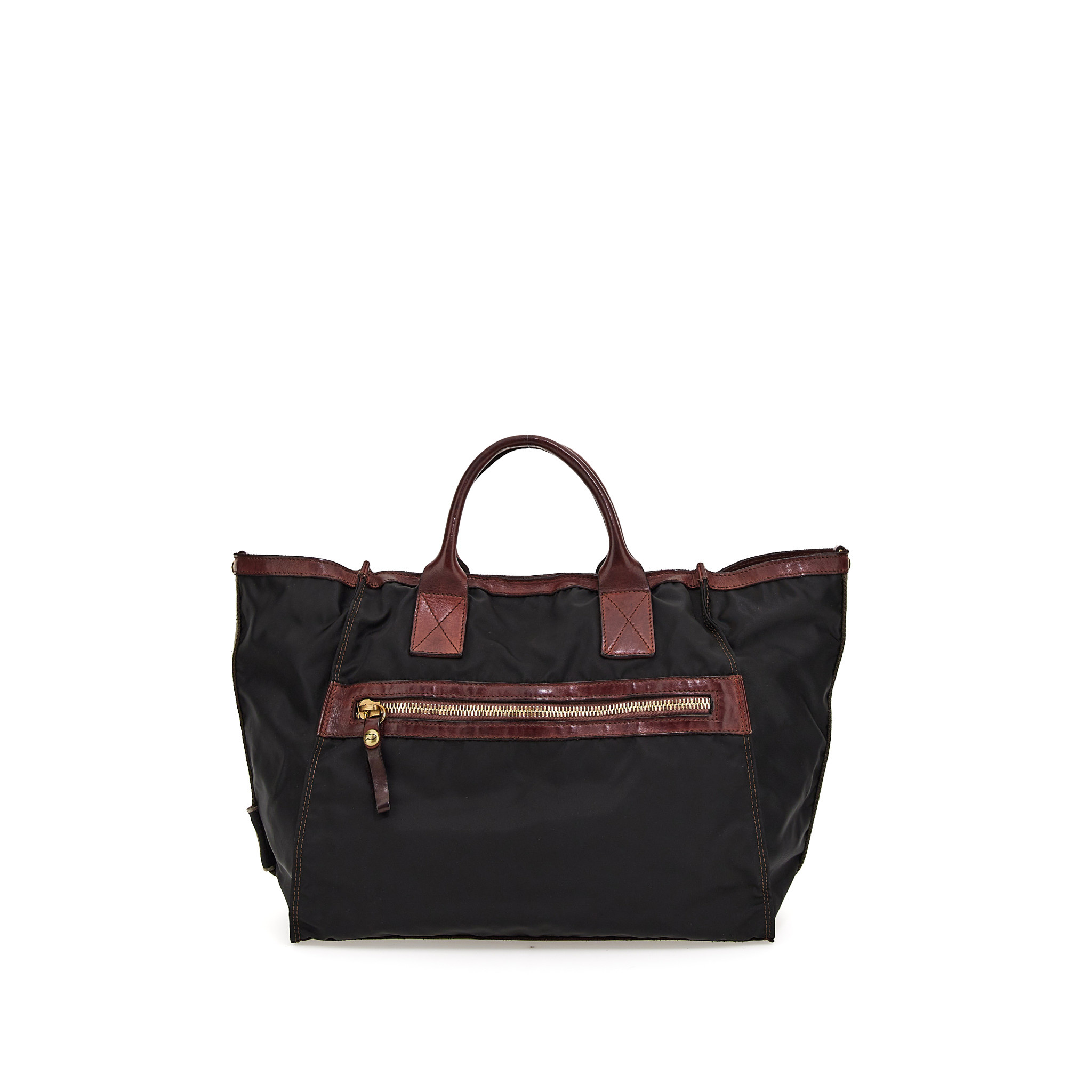 Campomaggi Shopping. Leather + Nylon. P/D Black + D/Wine.