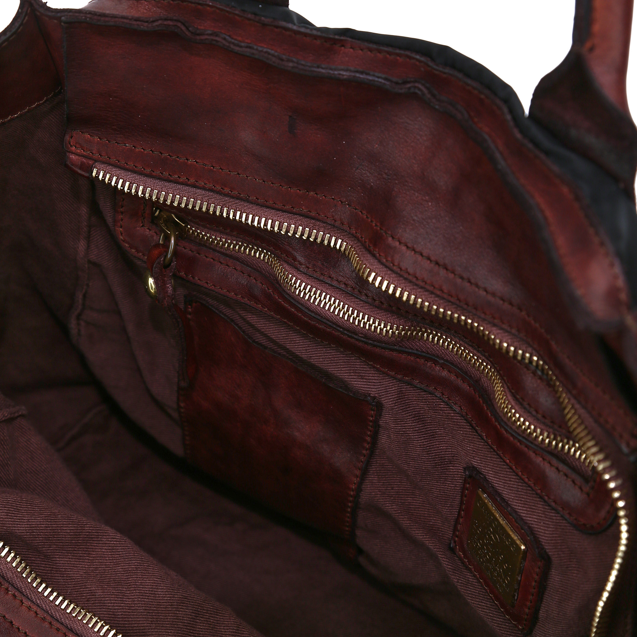 Campomaggi Shopping. Leather + Nylon. P/D Black + D/Wine.