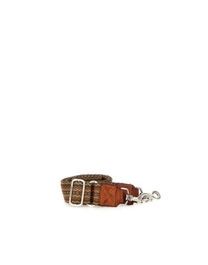 Campomaggi Shoulder Strap. H5Z Ribbon + Leather. P/D Grey tones + D/Cognac