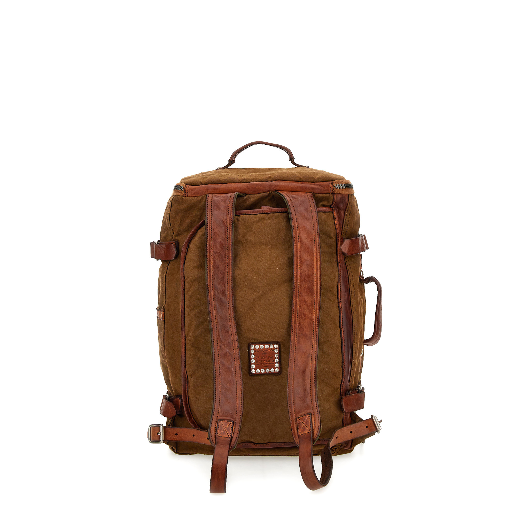 Campomaggi Marte Backpack/Suitcase. Fabric + Leather. P/D Military + D/Cognac