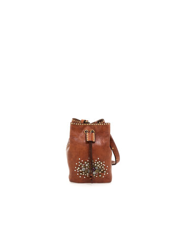 Campomaggi Bucket Bag. Leather + Strass + Studs. Bold. Cognac