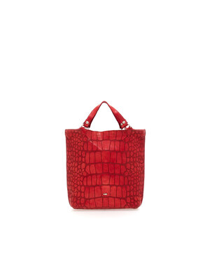 Campomaggi Shopping bag. Medium. Leather + Crocodile Print. P/D Red