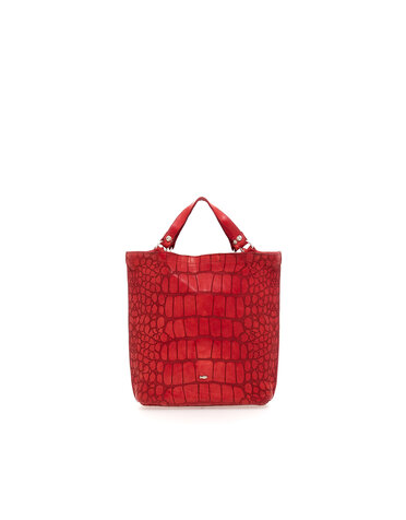 Campomaggi Shopping bag. Medium. Leather + Crocodile Print. P/D Red