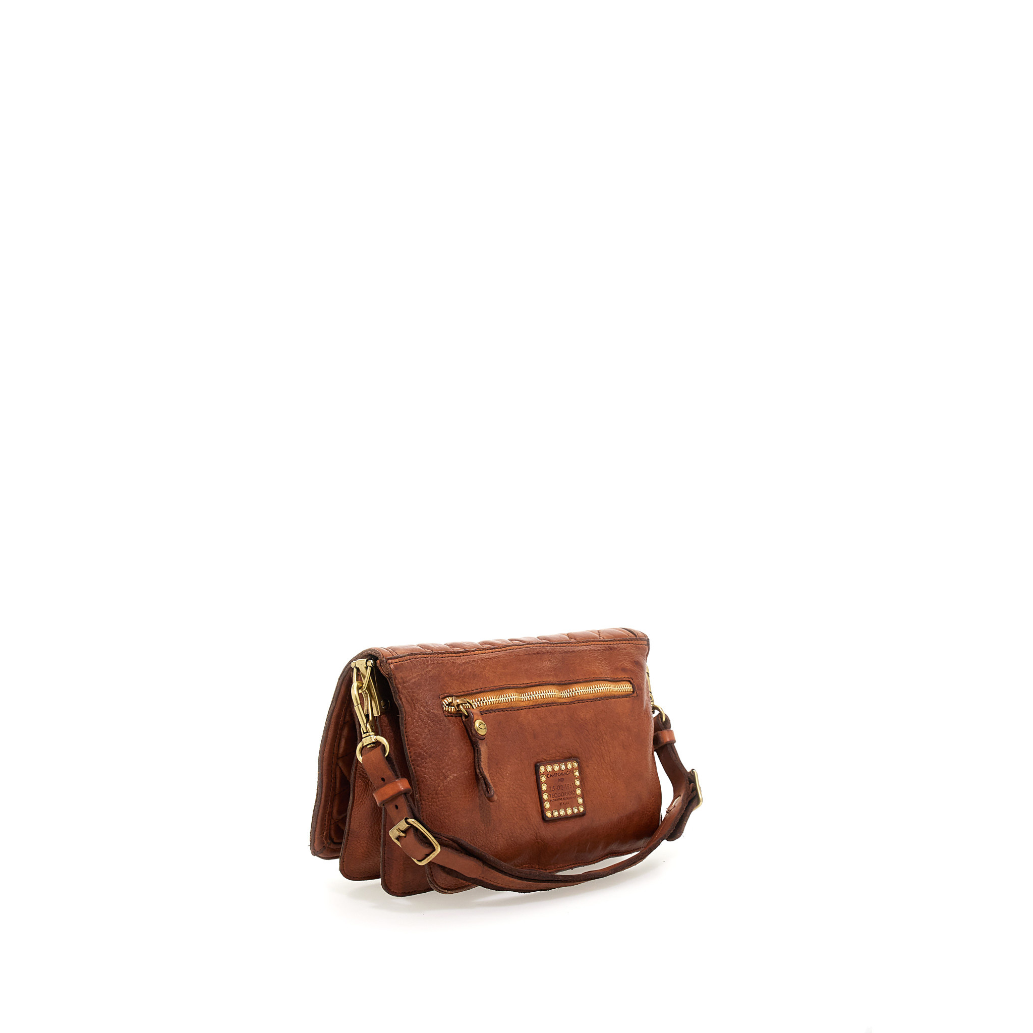 Campomaggi Crossbody Bag. Leather Quilt. P/D Cognac