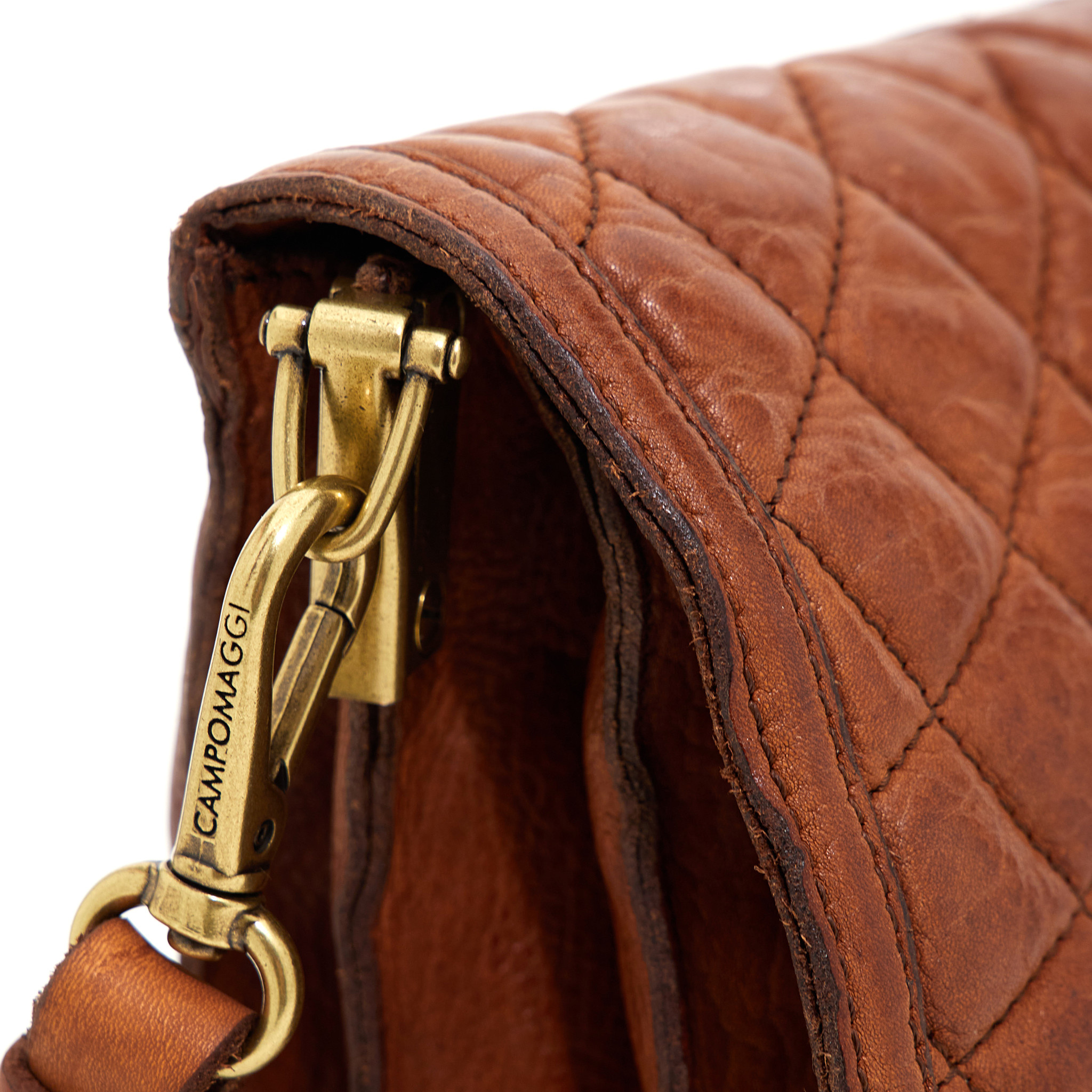 Campomaggi Crossbody Bag. Leather Quilt. P/D Cognac