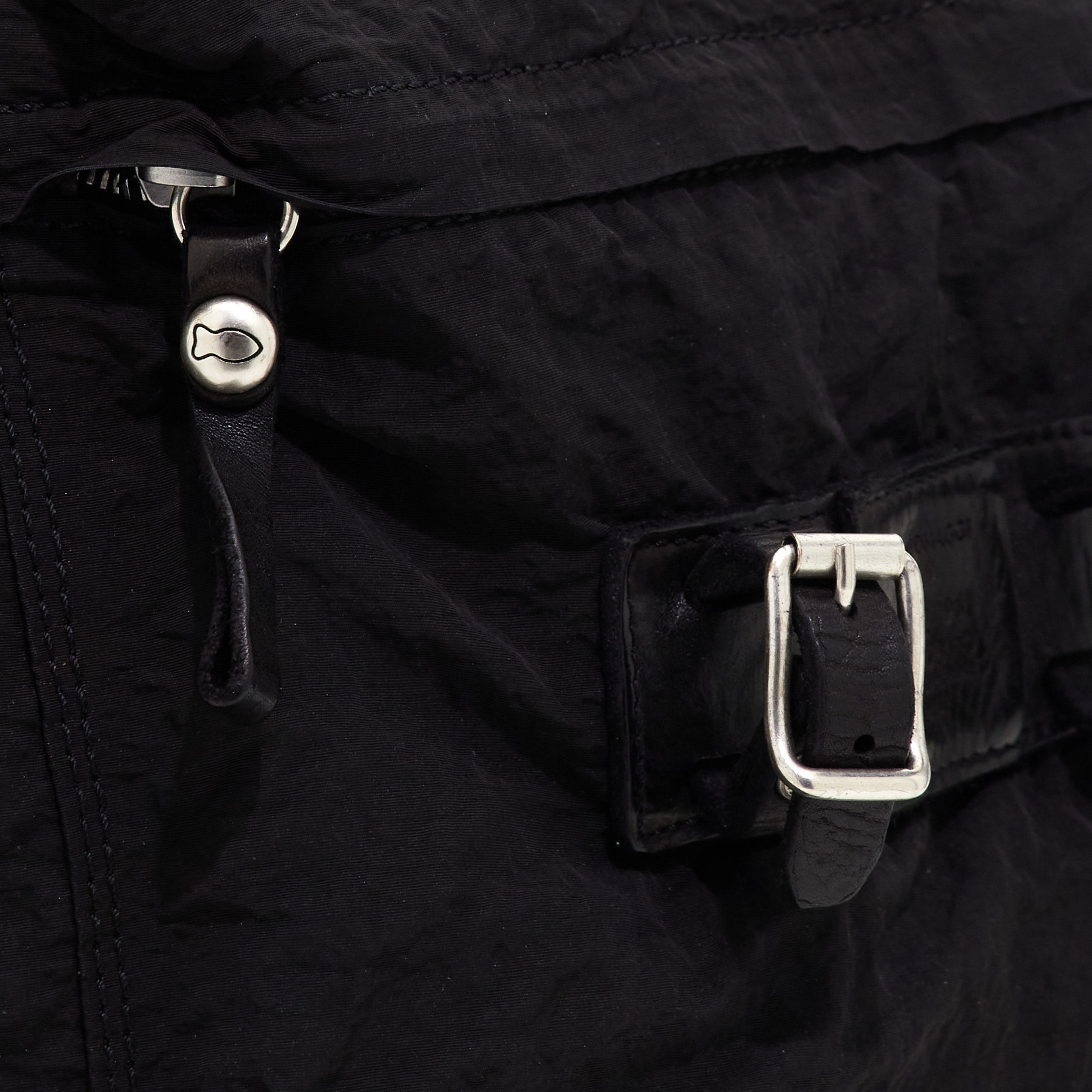 Campomaggi Backpack. Leather + Wrinkled Nylon. P/D Black + D/Black