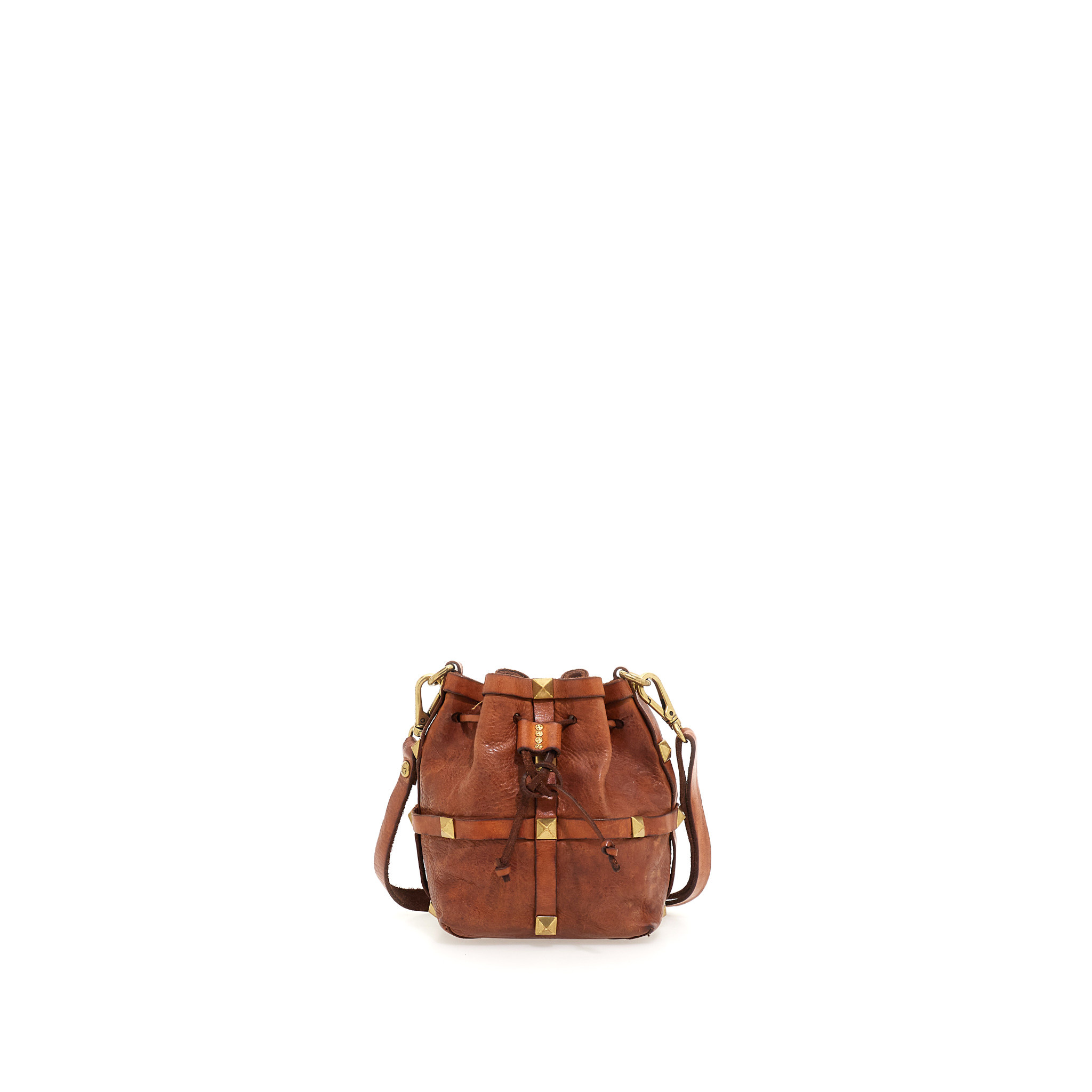 Campomaggi Bucket bag. Leather + Pyramid Studs. P/D. Cognac.