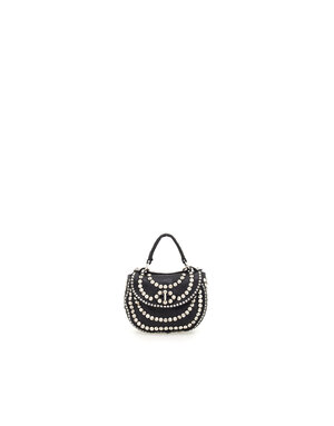 Campomaggi Crossbody Bag. Small. Leather + Cone Studs. P/D Black